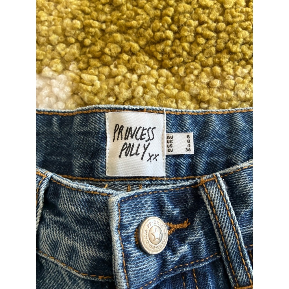 Princess Polly High Waisted Distressed Denim Shorts Medium Wash Blue Size 4 US - Picture 2 of 7